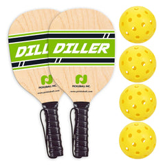 Diller Wood Pickleball Paddle 2 Pack Bundle with 4 Pickleballs