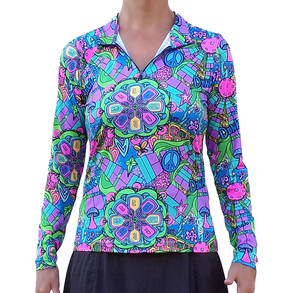 Pickleball Bella  Groovy Quarter Zip Long Sleeve Shirt